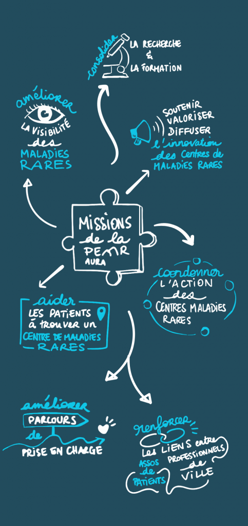 Schéma représentant les différentes missions de la Plateforme d'Expertise Maladies Rares